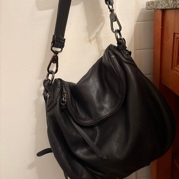 Margot Leather Satchel bag with both short shoulder strap + long strap (black) - Picture 2 of 9